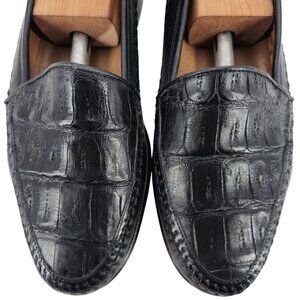Exotic Crocodile Italian Dress Shoes Luca Lollini Mens 9M Handmade Black Loafers